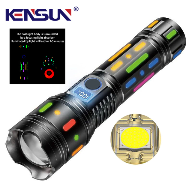 High Power LEP Tactical Flashlight Rechargeable Zoomable Torch White Laser Long Range with Power Bank Camping Glow in the Dark