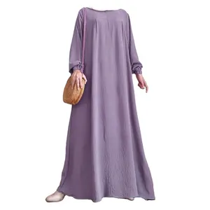 2024 Wholesale Abaya Muslim Casual New Fashion Long Sleeve Cotton Custom Dress