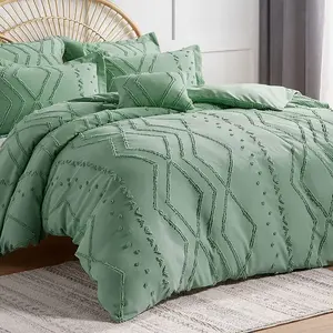 Hot sales Diamond Pattern Tufted Quilt cover 3PCS Microfiber Bedding set Solid embroidery Duvet cover