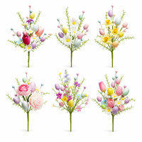 Bouquet de fleurs artificielles et d'œufs de Pâques pour centre de table de fête, décoration florale printanière