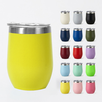 Gobelet à vin isotherme en acier inoxydable à double paroi de 12 oz, sans pied, en forme d'œuf, avec couvercles