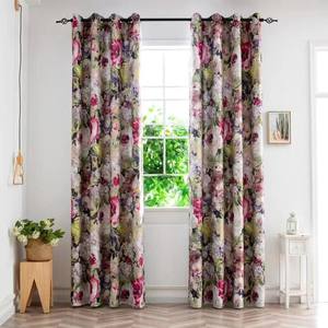 Moderno barato Digital impreso rojo jardín tinta flores alta cortina opaca Hotel decoración del hogar sala de estar - Product Image 6