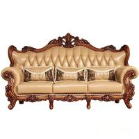 Ensemble de canapés en cuir européen de luxe 3 pièces en cuir de vachette pleine fleur Design rétro Canapé pour villa américaine en bois massif Salon Vente en gros