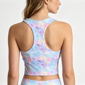 Débardeurs courts personnalisés tie-dye effet nuage pour femmes, col montant, sans manches, pour la gym, la course et le fitness - Product Image 5