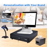 Terminal de système de point de vente de 15.6 pouces, caisse enregistreuse tout-en-un, compatible Android Windows pour magasin de restaurant de détail