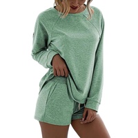 Nouvel ensemble deux pièces élégant pour femme, couleur unie, col rond, manches longues, short en dentelle, collection été 2026, style transfrontalier Europe-Amérique