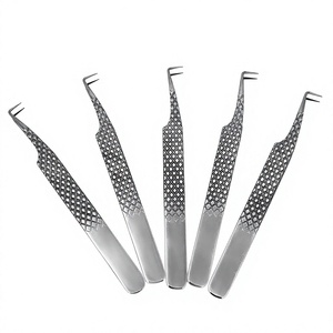 Pince à épiler pour extensions de cils en acier inoxydable argenté, poignée diamantée, 10 mm, pointe pointue à 90 degrés - Product Image 6
