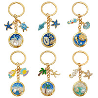 Porte-clés pour femme 2026, thème océan, avec pendentif coquillage et étoile de mer en alliage plaqué coloré