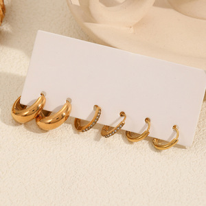 ต่างหูแบบหนีบ 18K สีทอง ไทเทเนียมสตีล เครื่องประดับแฟชั่นผู้หญิง ดีไซน์วงแหวนทรงเรขาคณิต - Product Image 2