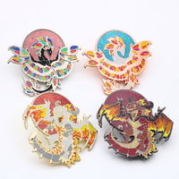 Badge personnalisé en métal, motifs dragon, sérigraphié, plaqué argent, souvenirs en gros