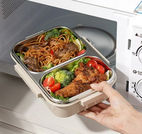 Boîte à lunch bento en plastique bleu à compartiment unique, grande capacité, écologique, conservation de la fraîcheur, moderne, à un seul niveau