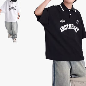 Camiseta Polo de Manga Corta para Niños, Verano, Personalizable con Logotipo, Estilo Preppy para Niños Medianos y Grandes, Camiseta con Cuello y Manga Corta Estampada - Product Image 1