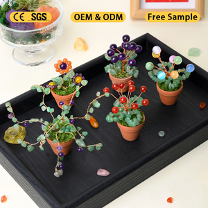 Vente en gros de perles de cristal naturelles de guérison (améthyste, aventurine), mini-arbre en pot d'argile rouge pour la décoration intérieure - Product Image 1