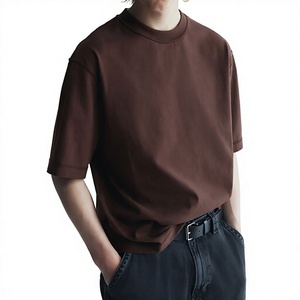 Camiseta de Algodón Marrón Sólido Extra Grande para Hombre, Cuello Redondo, Manga Corta, Estilo Casual, Tejido Jersey, Corte Regular - Product Image 3