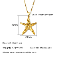 Collares con Colgante de Estrella de Mar, Serie Océano, Resistentes al Agua, Estilo Vintage, Acero Inoxidable, Chapado en Oro, Novedad de Verano
