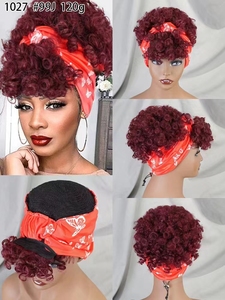 Perruques courtes à bandeau Letsfly 21$ en gros, 100% cheveux humains brésiliens, bouclées, avec cordon de serrage, pour femmes noires, disponibles - Product Image 5