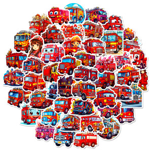 50pcs Cool pompier décalcomanies combat moteur véhicules mignon dessin animé camion de pompiers autocollant - Product Image 1