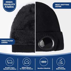 แว่นตาฤดูหนาวหนากับขนแกะหมวกหมวกถักหมวก - Product Image 2