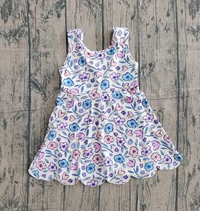 GSD3808 NOUVEAU Ensemble Robe et Tenue de Yoga pour Petite Fille, Style Boutique, Motifs Fleurs Roses et Bleues, Vente en Gros - Product Image 1