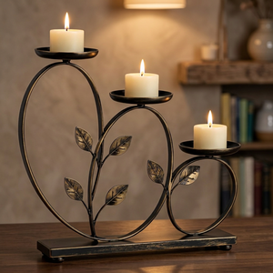Support de bougie en métal à 3 branches, design feuille décoratif, centre de table pour la maison, salle à manger, décoration de cheminée - Product Image 4