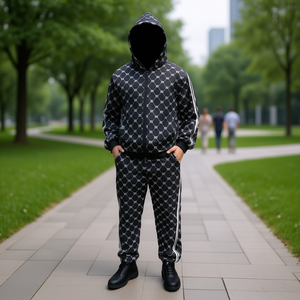 Conjunto Deportivo Th310r 1 para Hombre, Sudadera con Capucha y Pantalones Deportivos con Estampado Geométrico en Blanco y Negro, Ropa Deportiva Informal con Cierre Completo - Product Image 2