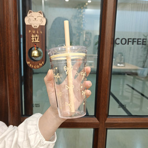 Vaso de agua de 700 ml con diseño de lazo, portátil, para bebidas heladas, con tapa antiderrames y pajita, venta al por mayor para tiendas de regalos - Product Image 3