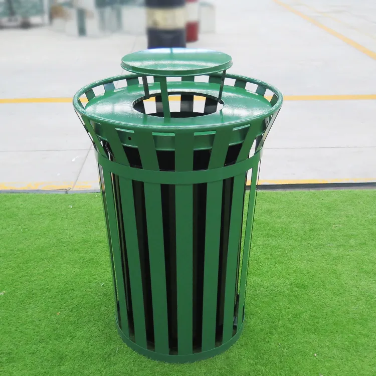 Factory Wholesale Metal Outdoor Trash Can Park Street Waste Bin Outside Commercial Trash Receptacle