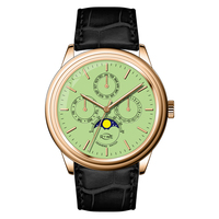 Jam Tangan Tali Kulit Berkualitas Tinggi dengan Desain Minimalis Elegan, Kalender Tanggal Tahunan, dan Fitur Fase Bulan