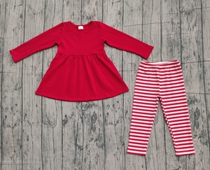 RTS เสื้อคริสมาสต์สำหรับเด็กผู้หญิงเสื้อผ้า2ชิ้นเลกกิ้งลายทางสีแดงเสื้อผ้าเด็กผู้หญิงน้องสาวน่ารักขายส่ง - Product Image 3