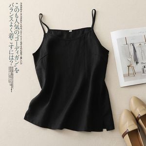 Summer Lightweight Cotton Linen Camisole With Slits Literary Style Women's Sleeveless Top Retro Simple Design - Product Image 2