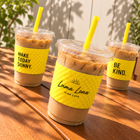 Gobelets en plastique transparents, ensemble complet avec couvercle et paille, logo personnalisé pour café glacé, café à emporter, restaurant, vente en gros