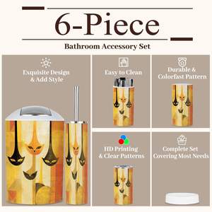 Ensemble d'accessoires de salle de bain 6 pièces mignon du milieu du siècle chats imprimer poubelle <span class=keywords><strong>porte</strong></span>-<span class=keywords><strong>brosse</strong></span> de toilette pour la décoration intérieure en stock - Product Image 4
