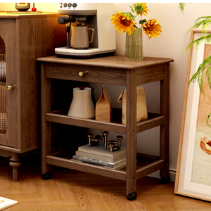 Chariot de rangement multifonctionnel en bois massif avec roulettes, design rustique, mobilier moderne pour la maison, utilisation dans le salon - Product Image 1