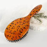 Brosse à pagaie de massage anti-frisottis en poils de sanglier naturels Brosse à cheveux en bois démêlante pour cheveux lisses