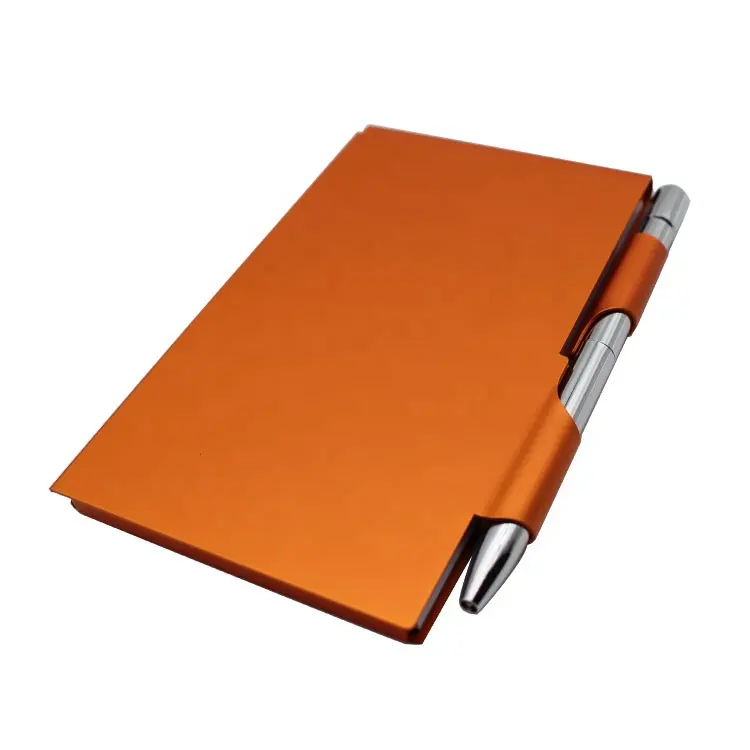 Promotional Mini Pocket Aluminum Shell 50 Sheets Flip Journal Notebook With Pen