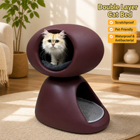 Mobilier pour chat d'intérieur : Maison pour chat double couche, semi-fermée, type grotte, lit stable anti-basculement, abri pour animaux de compagnie, pour usage humain et animal, multi-scènes