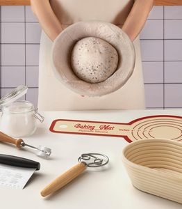 Set <span class=keywords><strong>di</strong></span> cestini impermeabilizzanti per pane in ceramica Sopewod forniture <span class=keywords><strong>di</strong></span> pasta madre con fodera ovale in brotformi per il pane fionda per il pane raschietto raschietto - Product Image 5