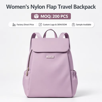 Sac à dos à rabat en nylon pour femme avec logo personnalisé, prix d'usine, léger, imperméable, pour voyage, ordinateur portable, avec poches latérales pour bouteilles