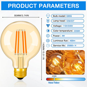 หลอดไฟ LED G95 E26 <span class=keywords><strong>4W</strong></span> แบบโบราณหรี่แสงได้ไส้หลอดสีเหลืองอำพัน E27สำหรับตกแต่งบ้าน - Product Image 2