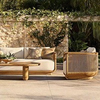 Fauteuil individuel d'extérieur en teck personnalisé, chaise longue de patio en corde tressée imperméable avec coussin en éponge haute densité