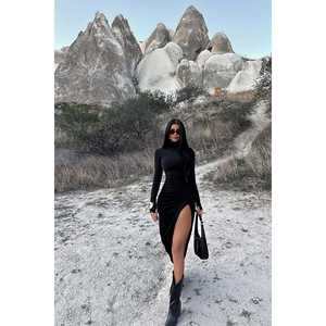 Vestido Elegante Negro de Manga Larga, Corte en A, para Oficina, con Estampado Floral, Cuello Cuadrado, Lujoso, Tallas XS a 6XL, para Clubes, Días Informales, Primavera - Product Image 2