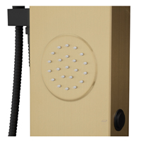Panneau de douche thermostatique de luxe contemporain doré multifonctionnel avec écran LED, Bluetooth et jets de massage portatifs