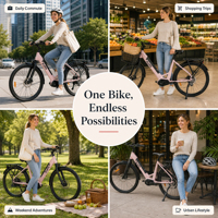 Vélo Électrique Urbain ZUMI Step City pour Femme avec Porte-Bagages Arrière, Confortable, Électronique, 7 Vitesses, Cadre en Alliage d'Aluminium, Assistance au Pédalage