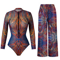 Setelan Baju Renang Wanita Desainer STOCK dan Celana Panjang Dua Potong, Baju Renang Lengan Panjang untuk Surfing, Ukuran Besar, Pakaian Pantai XS-2XL