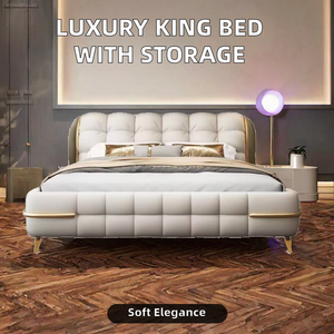 Cabecero de tela con mechones italianos de lujo moderno, marco de cama de plataforma doble Queen, almacenamiento, muebles de dormitorio tapizados de lujo suave - Product Image 3