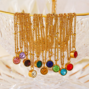G2631 Venta al por mayor Collier Acier Inoxydable Bijoux Acero inoxidable 18K Chapado en oro Cristal Piedra DE NACIMIENTO Collares de piedra de nacimiento Joyería - Product Image 2