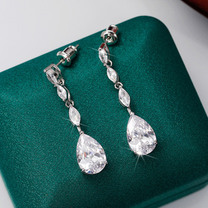 Orecchini pendenti con zirconi a goccia Marquise per donna, eleganti gioielli per feste di matrimonio - Product Image 4