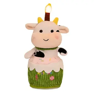 J552 sıcak satış dolması domuz inek tavşan oyuncak şarkı kayıt doğum günü şarkı bebek hayvan şekilli doğum günü pastası oyuncak mum ile dekore
