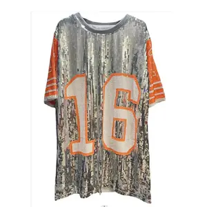 Custom your own logo Bling Sequin Jersey Dress Football Sequin Jersey Casual Women Clothing