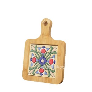Posavasos de Madera y Cerámica con Asas, Aislantes del Calor, Forma Rectangular, Diseño Floral, Manteles Individuales de Madera Maciza para Mesa de Comedor - Product Image 5